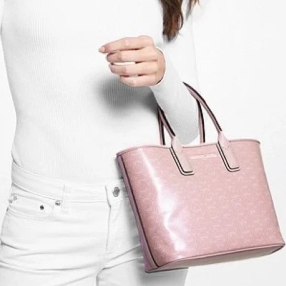 NWT MICHAEL KORS JODIE SMALL LOGO JACQUARD TOTE (POWDER BLUSH) - Picture 1 of 13